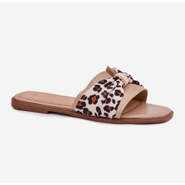 Flat -hanterade kvinnors flip flops med en båge -beige 4