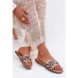 Flat -hanterade kvinnors flip flops med en båge -beige 7