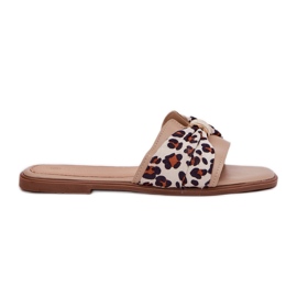 Flat -hanterade kvinnors flip flops med en båge -beige 8