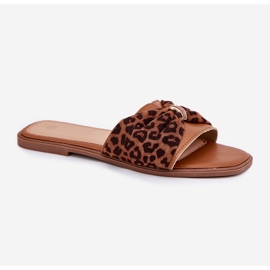Flat -hanterade kvinnors flip flops med en kamelbåge brun 4