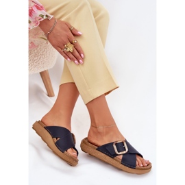 Kvinnors läderflip flops med inblu ed0003iu marinblå 5