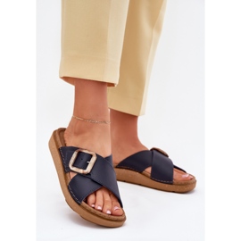 Kvinnors läderflip flops med inblu ed0003iu marinblå 2