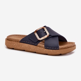 Kvinnors läderflip flops med inblu ed0003iu marinblå 4