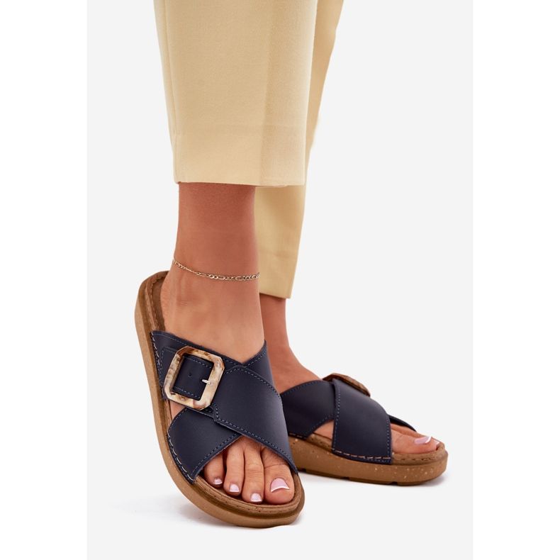 Kvinnors läderflip flops med inblu ed0003iu marinblå 1