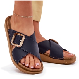 Kvinnors läderflip flops med inblu ed0003iu marinblå 7