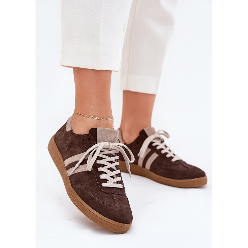 Zazoo N1068 Suede Low Women's Chocolate Sneakers brun 2