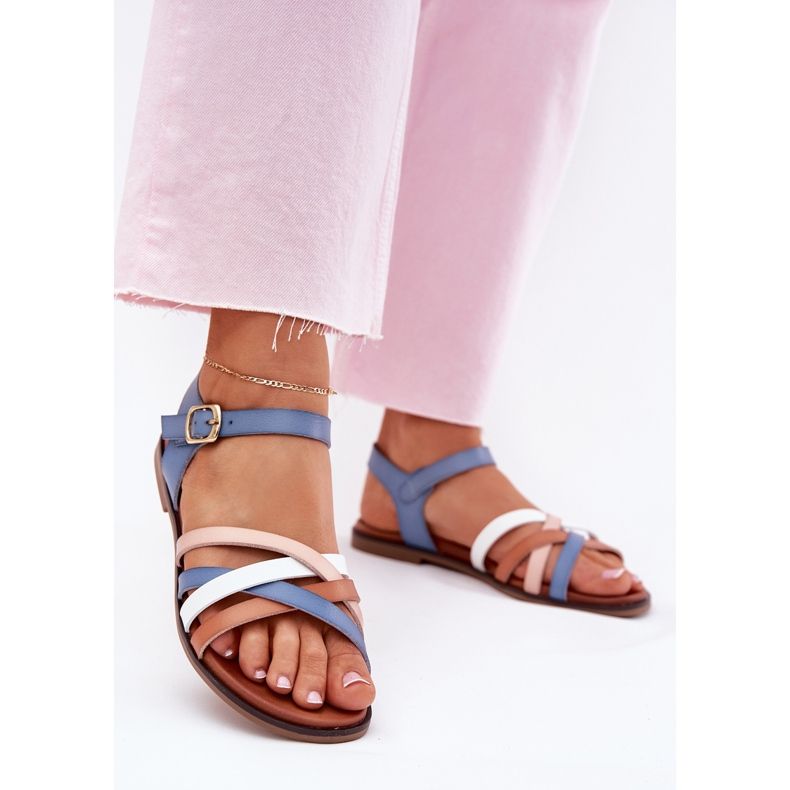 Kvinnors sandaler med Sergio Leone SK090H blå remsor 2