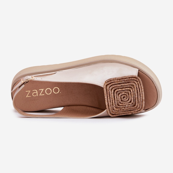 ZAZOO 1786 Kvinnors lädersandaler på plattformen med Pearly Beige Decoration 2
