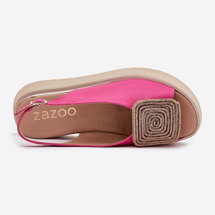 Zazoo 1786 Kvinnors lädersandaler på plattformen med en prydnad av fuchsia rosa 2