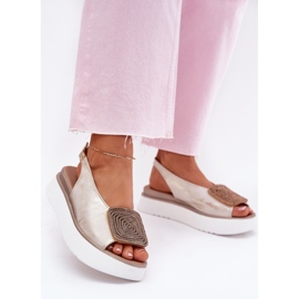 ZAZOO 1786 Kvinnor lädersandaler på plattformen med en prydnads gyllene torkad 2