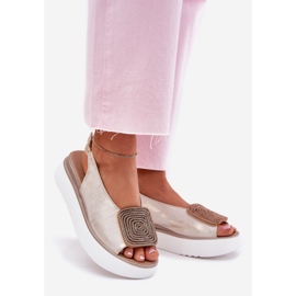 ZAZOO 1786 Kvinnor lädersandaler på plattformen med en prydnads gyllene torkad 1