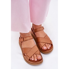 Kvinnors lädersandaler på plattformen Maciejka L7064-04 Brown brun 5