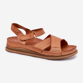 Kvinnors lädersandaler på plattformen Maciejka L7064-04 Brown brun 4