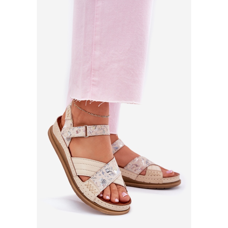 Kvinnors lädersandaler på Maciejka L7064-37 ECRU-plattform beige 1