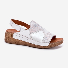 Sandaler för kvinnor läder med kil med maciejka braid l7067-11 vit 5