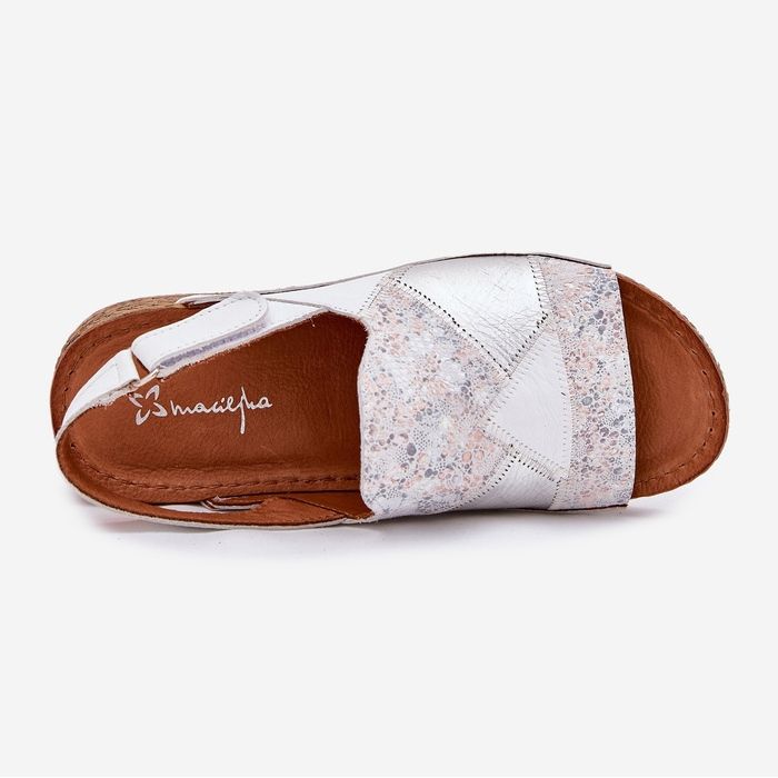 Sandaler för kvinnor läder med kil med maciejka braid l7067-11 vit 2