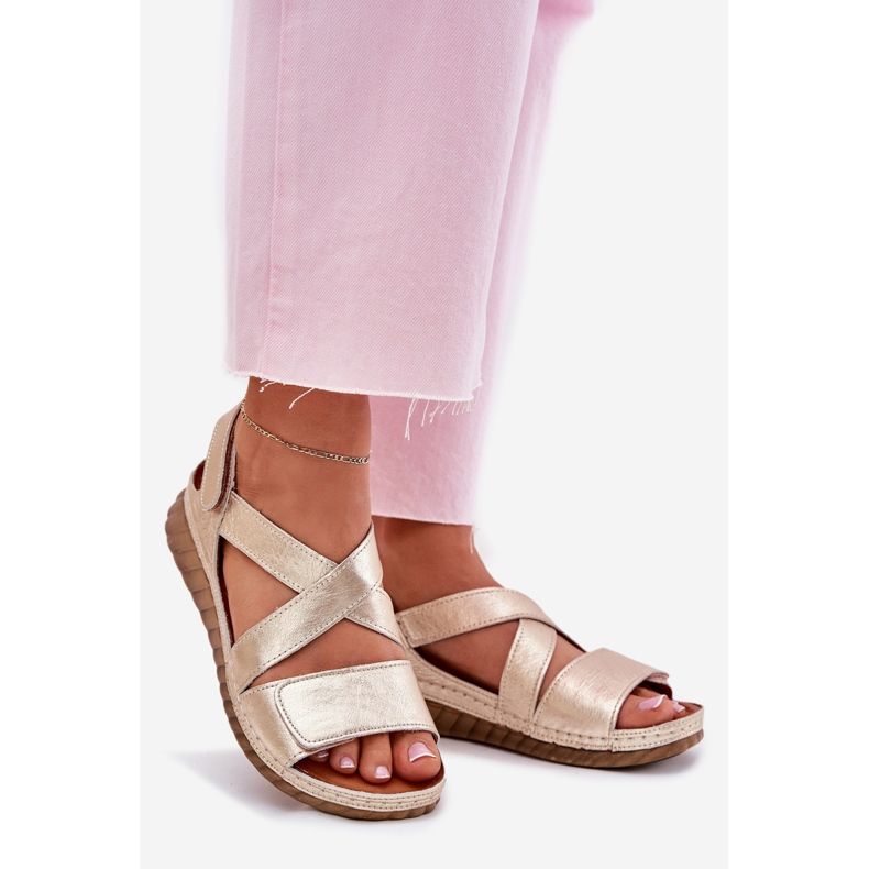 Kvinnors lädersandaler Maciejka L6848-25 PLN gyllene 1