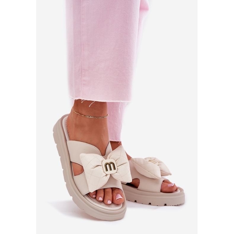 Women's Leather Flip flops på plattformen med Chebello 4647 Beige 1