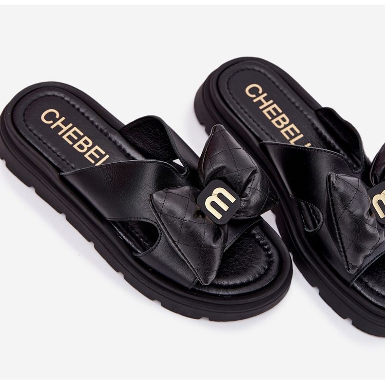 Kvinnors läderflip flops på plattformen med Chebello 4647 Black Bow svart 2