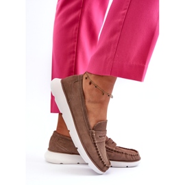 Kvinnors mocka loafers på Sergio Leone SP012 plattformsljus beige 3