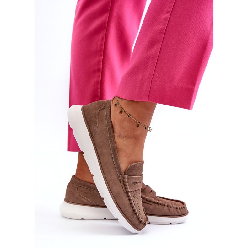 Kvinnors mocka loafers på Sergio Leone SP012 plattformsljus beige 3