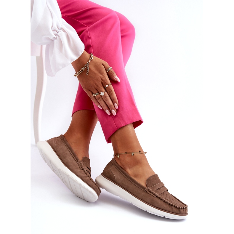 Kvinnors mocka loafers på Sergio Leone SP012 plattformsljus beige 4