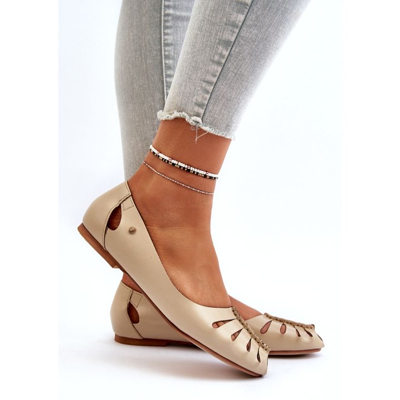 Zazoo 10009 Bekväma läder kvinnors ballerinas beige 5