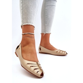 Zazoo 10009 Bekväma läder kvinnors ballerinas beige 2