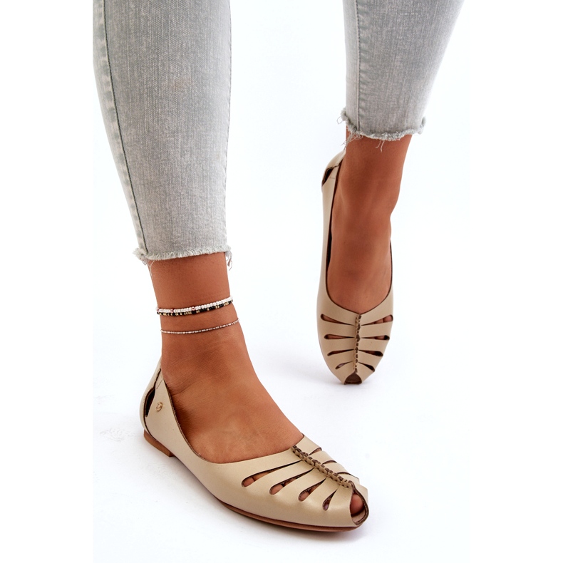 Zazoo 10009 Bekväma läder kvinnors ballerinas beige 3