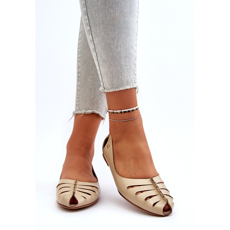 Zazoo 10009 Bekväma läder kvinnors ballerinas beige 4