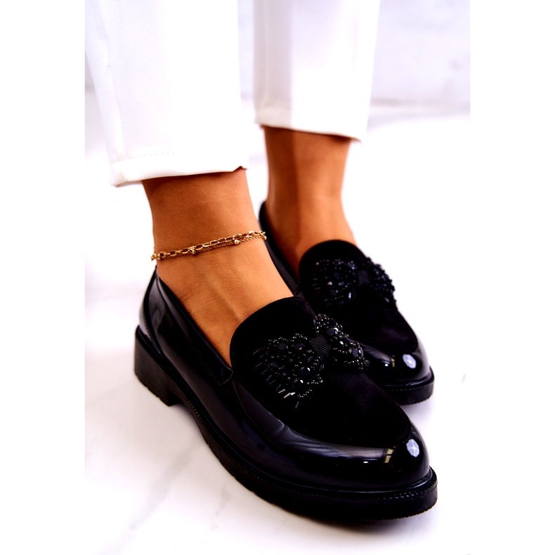 S.Barski Kvinnors lackerade lafefer moccasins svart 5