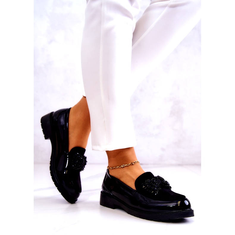 S.Barski Kvinnors lackerade lafefer moccasins svart 2