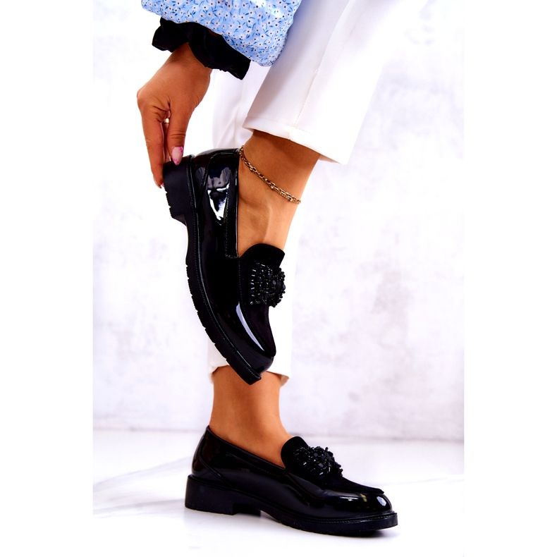 S.Barski Kvinnors lackerade lafefer moccasins svart 3