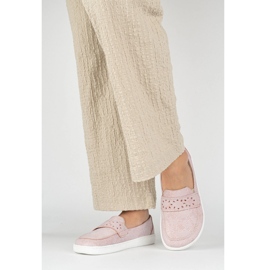 Olivier Kvinnors barfota Inga Loafers med en bred polera blommor i fronten rosa 1