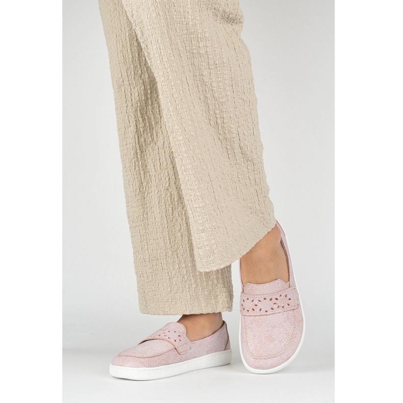 Olivier Kvinnors barfota Inga Loafers med en bred polera blommor i fronten rosa 1