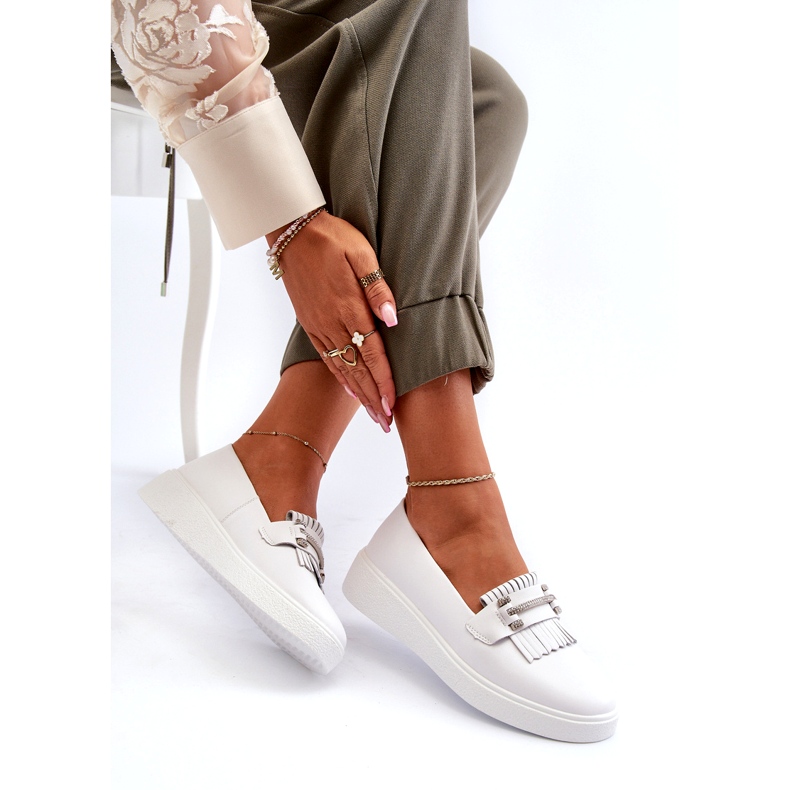 S.Barski Lätt läder kvinnors loafers på Białe S. Barski LR590 -plattformen vit 4