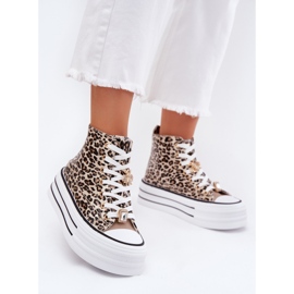 Kvinnors höga sneakers på en massiv plattform med pins leopard leopard gyllene 2