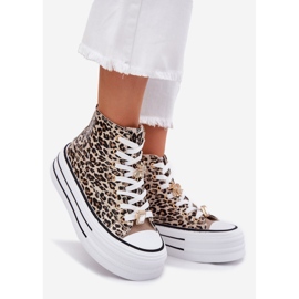 Kvinnors höga sneakers på en massiv plattform med pins leopard leopard gyllene 1