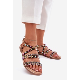 Kvinnors sandaler med dekoration och vävda leopardbälten brun 1