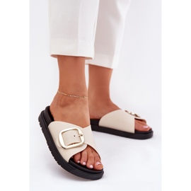 Kvinnors tofflor på plattformen med en gyllene clamp beige 2