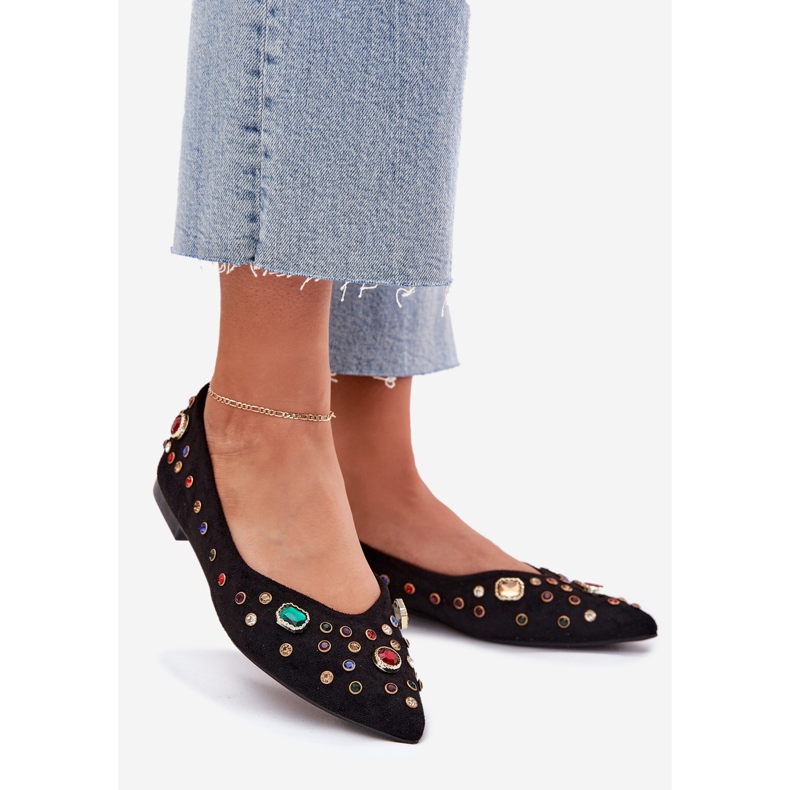 Kvinnors ballerinor dekorerade med svarta kristaller 1