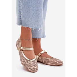 Dekorerade kvinnors ballerinor med en rand och en gyllene klämma 1