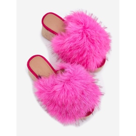 Kvinnokilar med kil med päls och flät fuchsia rosa 2