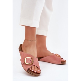 Läder flip flops med en gyllene klämma maciejka 07000-15 rosa 2