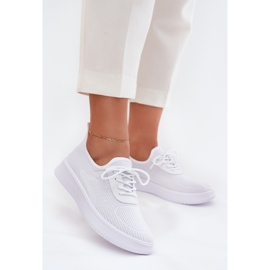 Material Slocked Sports Shoes on Women's White Platform vit 2