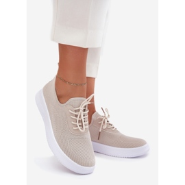 Material Slocked Sports Shoes on the Platform Women's Beige 1