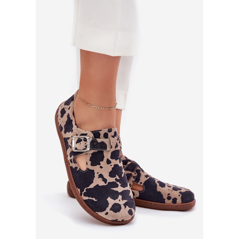 Kvinnors mocka skor med en spänne bacon förspänning zazoo n1261 brown-beige brun 1