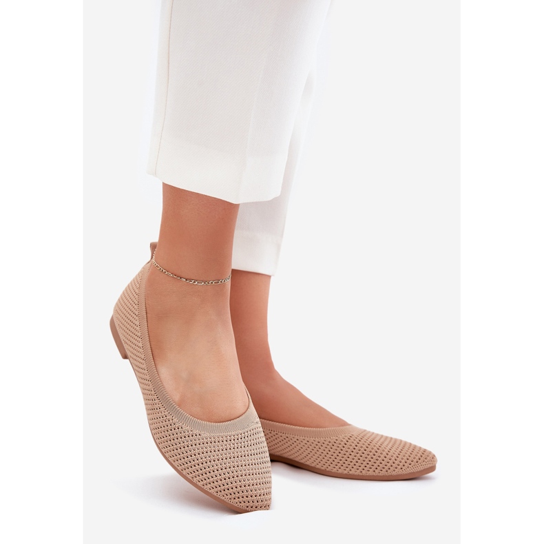Mörkfärgade kvinnors material Ballerinas beige 1