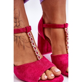 Vinceza Suede High Heels med Zircons fuchsia rosa 4