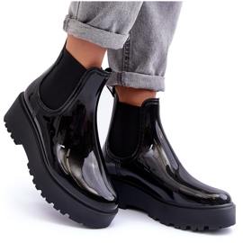 Kvinnors lackerade wellies på Big Star MM274395 Black Platform svart 6